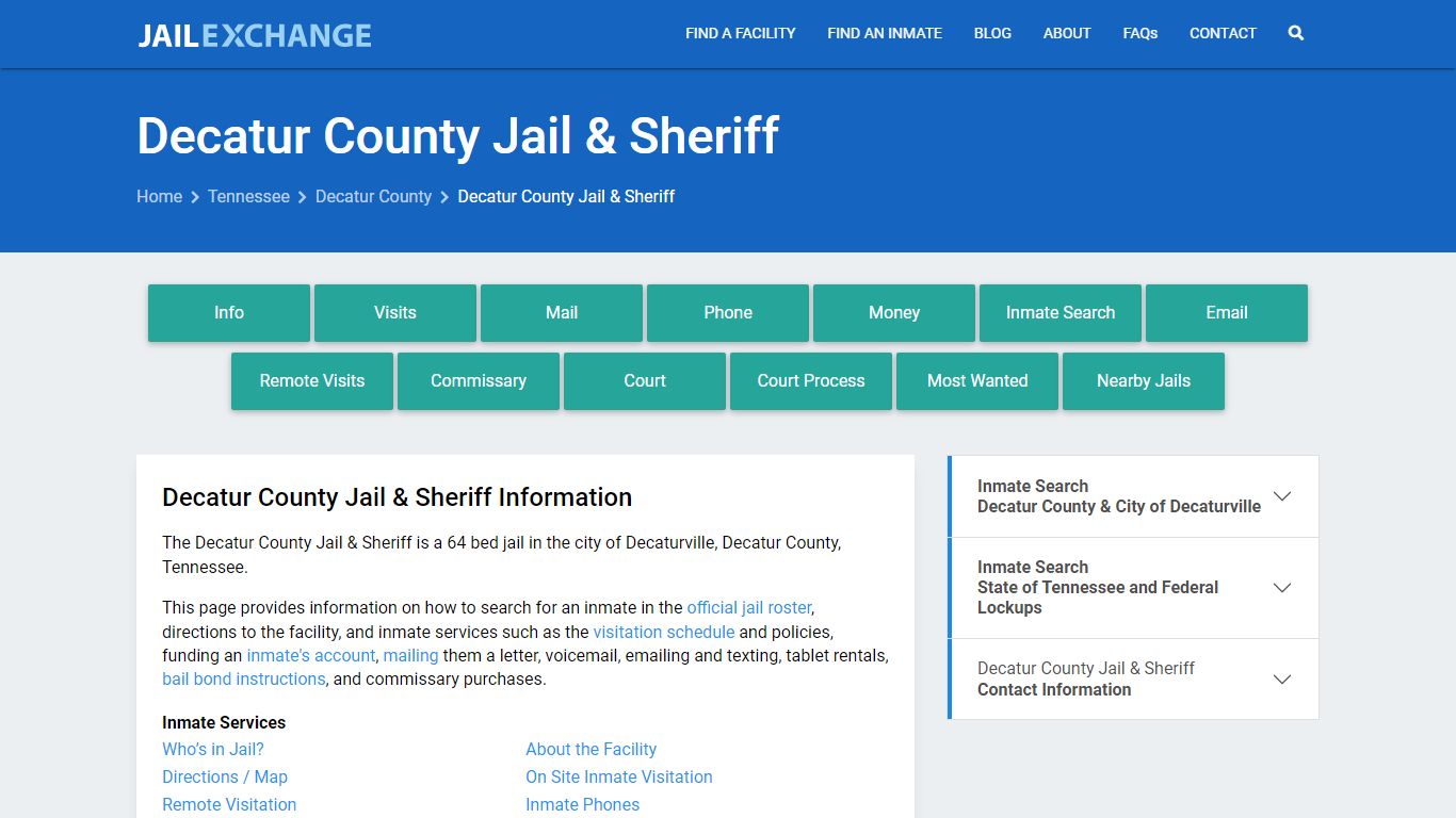 Decatur County Jail & Sheriff, TN Inmate Search, Information